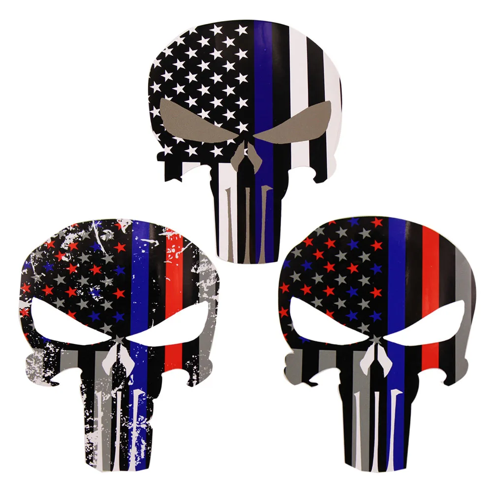 4pcs Punisher Skull Police Thin Blue Line American Flag Decal Sticker