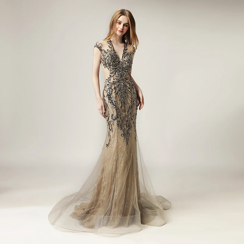 Женское платье с юбкой годе вечернее из фатина бусинами модель LSX430|formal evening