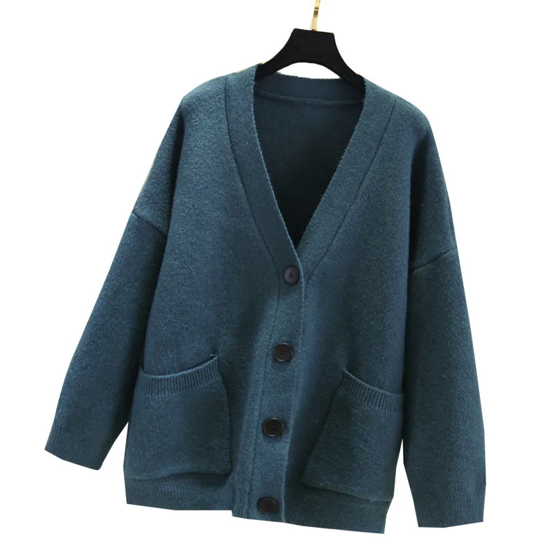 

2019 Spring New Women's Knitwear Fashion Oversized Loose V-Neck Knit Cardigan Autumn Large Size Thick Sweater Coat Female Vs459