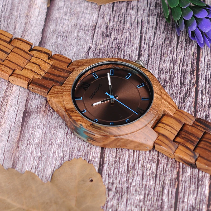 BOBO BIRD Wood Watches Unique Zebrawood and Resin Conbined Case Men Quartz Wooden Wristwatch C-eQ05
