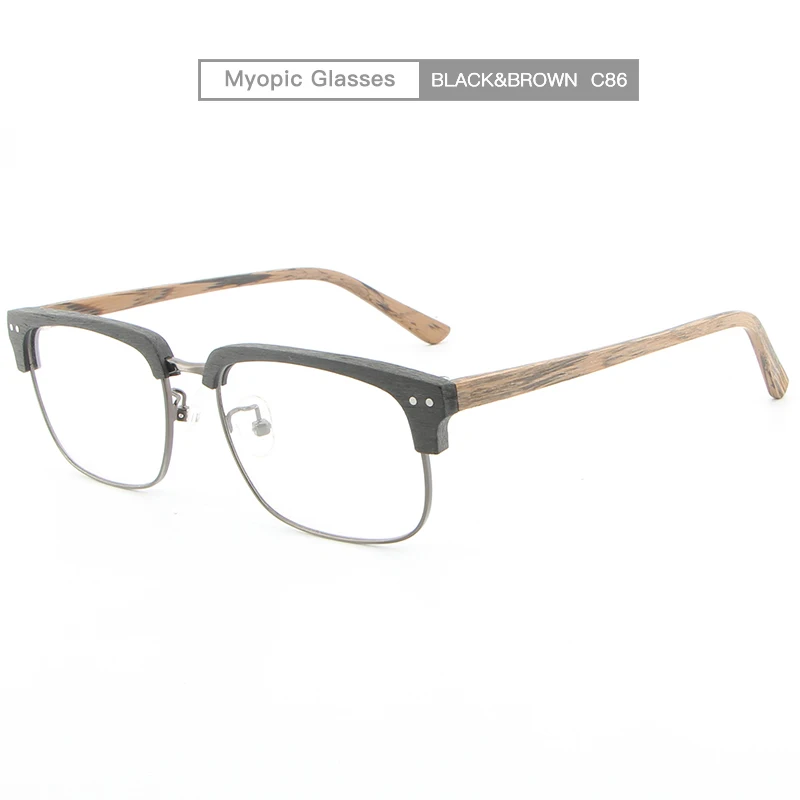 Фирменный дизайн, мужские и женские деревянные простые очки для близорукости, деревянная оправа с прозрачными линзами - Цвет линз: c86