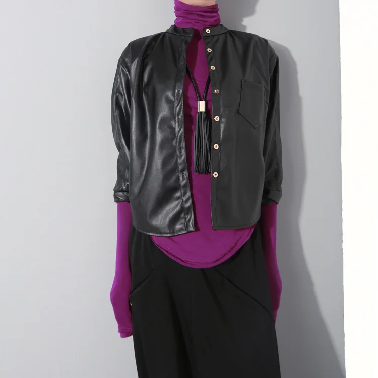 Женская короткая куртка из ПУ кожи с рукавом три четверти|black jacket women|jacket womenshort |