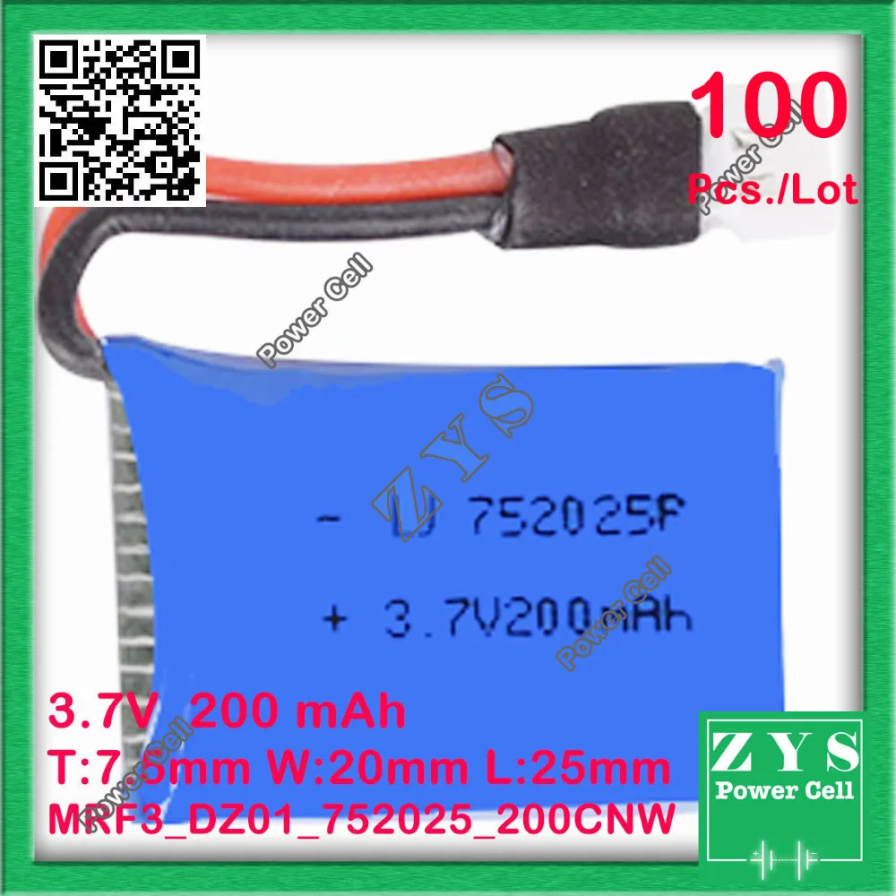 US $680.80 100pcsLot Safety Packing 2 pin 37V lithium Polymer battery 752025 200mah for UAV UAS Drone Zone mini drone fpv Size75x20x25