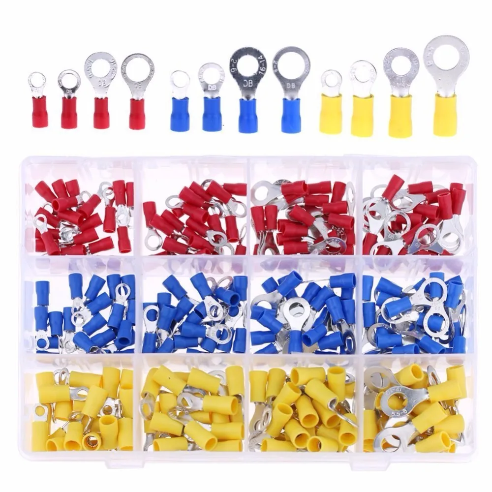 240 Pcs Insulated Terminal Ring Electrical Wire Crimp Connectors Set