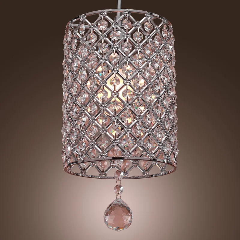 

modern crystal iron pendant light chrome round crystal droplight sitting room bedroom dining-room household lamp