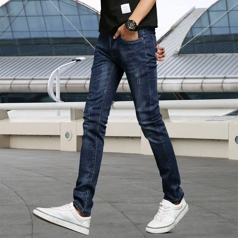 Весенние мужские джинсы, Тонкие нижние брюки, корейское издание, прямые нижние рваные мужские брюки, модные черные повседневные брюки