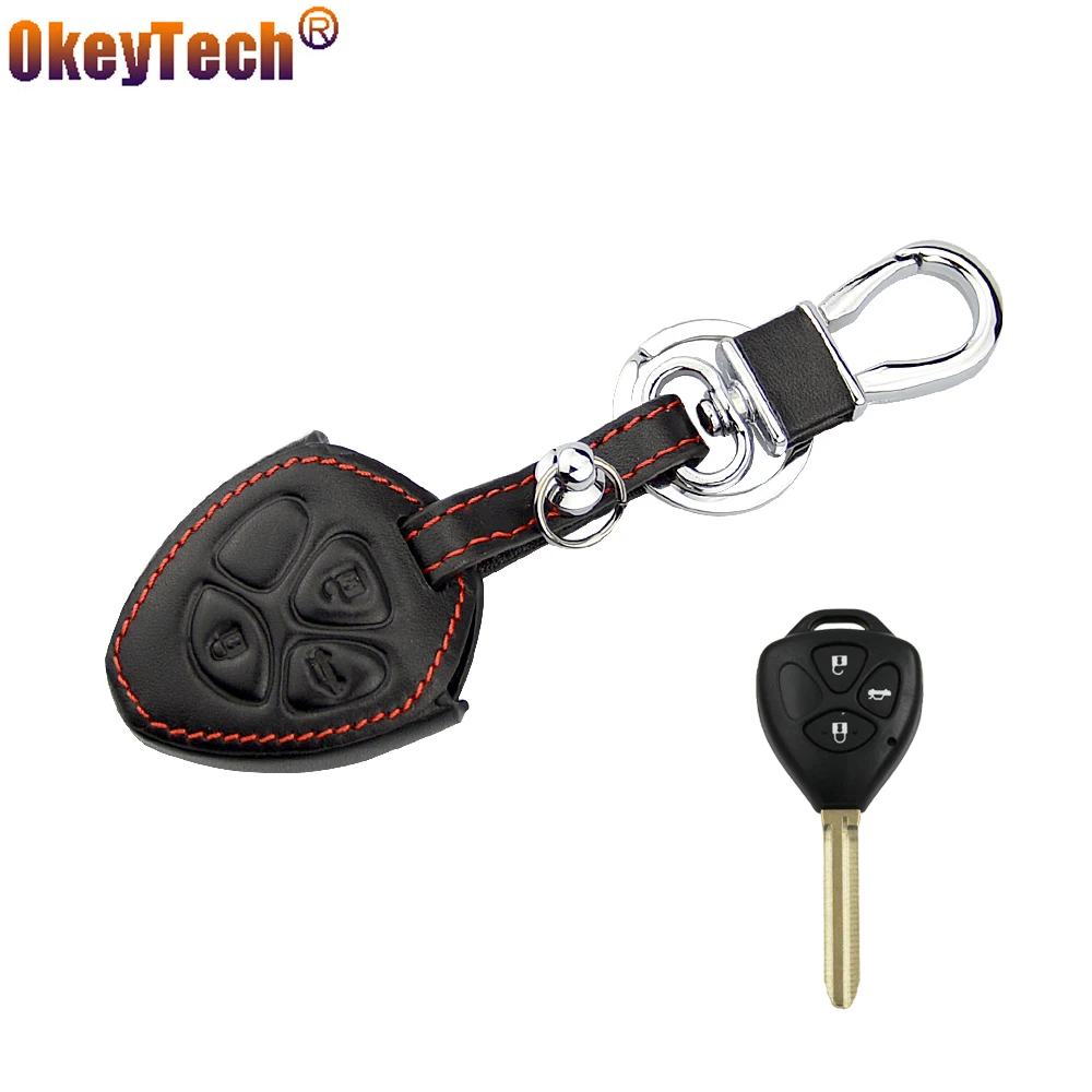 OkeyTech Good Quality Leather Car Key Cover Case shell holder Fit For Toyota Prado Mark Corolla Camry Reiz 3 button Keyless Key