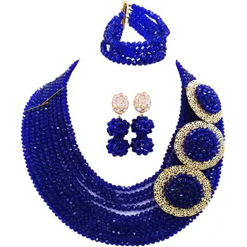 

Romantic Royal Blue Nigerian Style Women Crystal Beads Engagement Necklace Sets 10C-C3PH-18