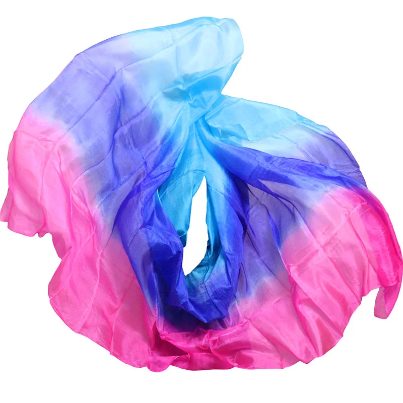 2019 высокое качество танцевальные вуали ручной работы натуральный шелк танец живота вуаль Бирюзовый + королевский синий роза цвета 250/270*114