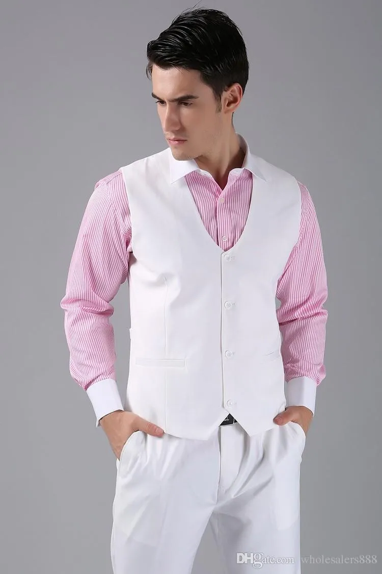 New Arrival Groom Vests White Groomsmens/Best Man Vest Custom Made Size and Color Four Buttons Wedding/Prom/Dinner Waistcoat