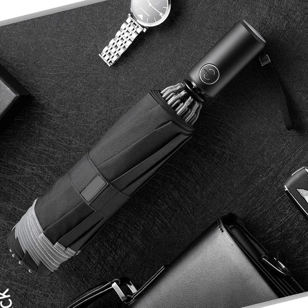 

Windproof 3 Folding Automatic Umbrella Reverse Folding Business Umbrella Rain Men Car Automatic Reverse Umbrellas Strong