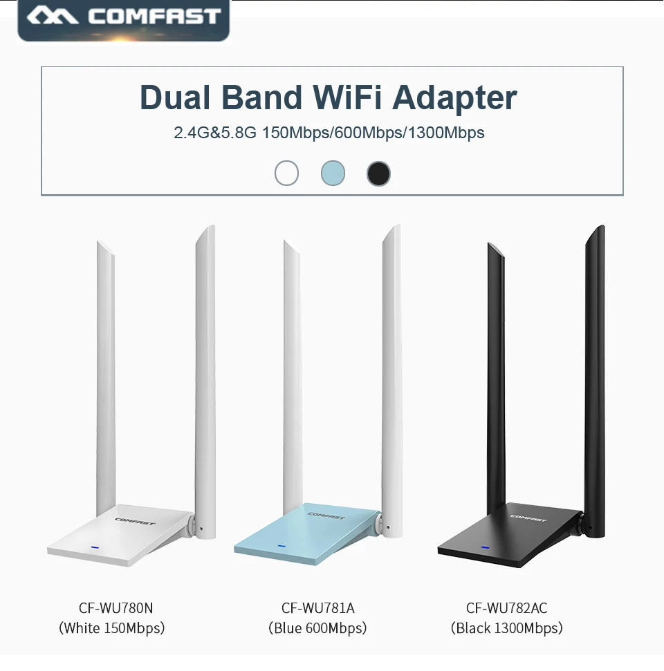 COMFAST USB WiFi адаптер 5G Dual Band 150 Мбит/с/600 Мбит/с/1300 Мбит/с Wi-Fi антенна большой дальности Wi-Fi приемник usb ethernet сетевой карты