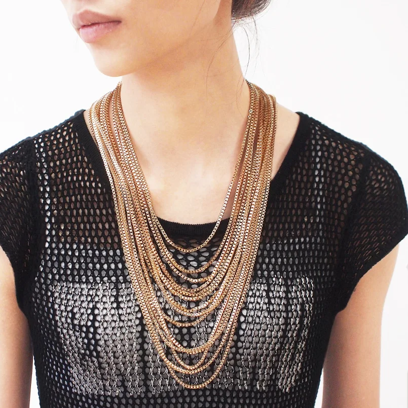 

UKMOC Boho Gold Color Chain Pendants Necklace Women Charm Accessories Statement Necklaces Maxi Jewelry Collar Choker