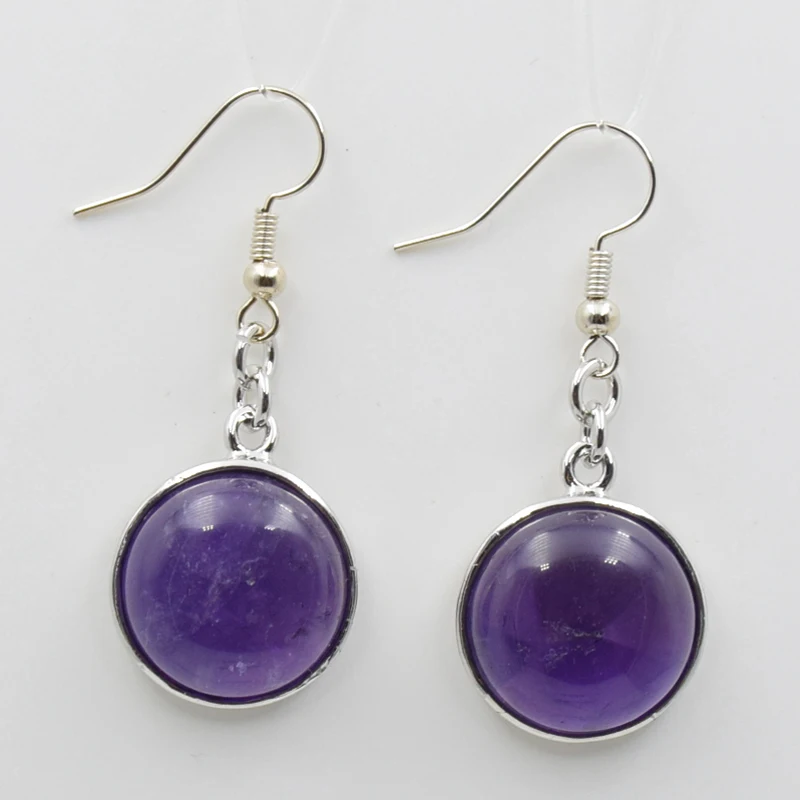 

Women Round Natural Gem Stone Drop Earrings Turquoises Opal Amethysts Lapis Lazuli Rose Crystal Quartzs Healing Dangle Earrings
