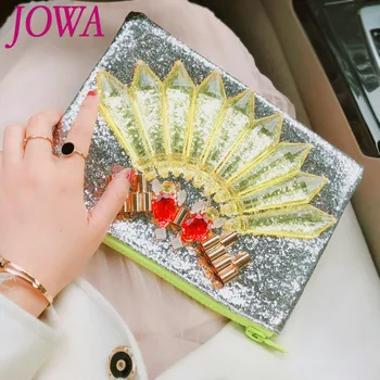 

2019 New Design Women's Fashion Handbag Vintage Diamond Day Clutches All-match Shiny PU Silver Small Pocket Pad Pocket 2 Colors