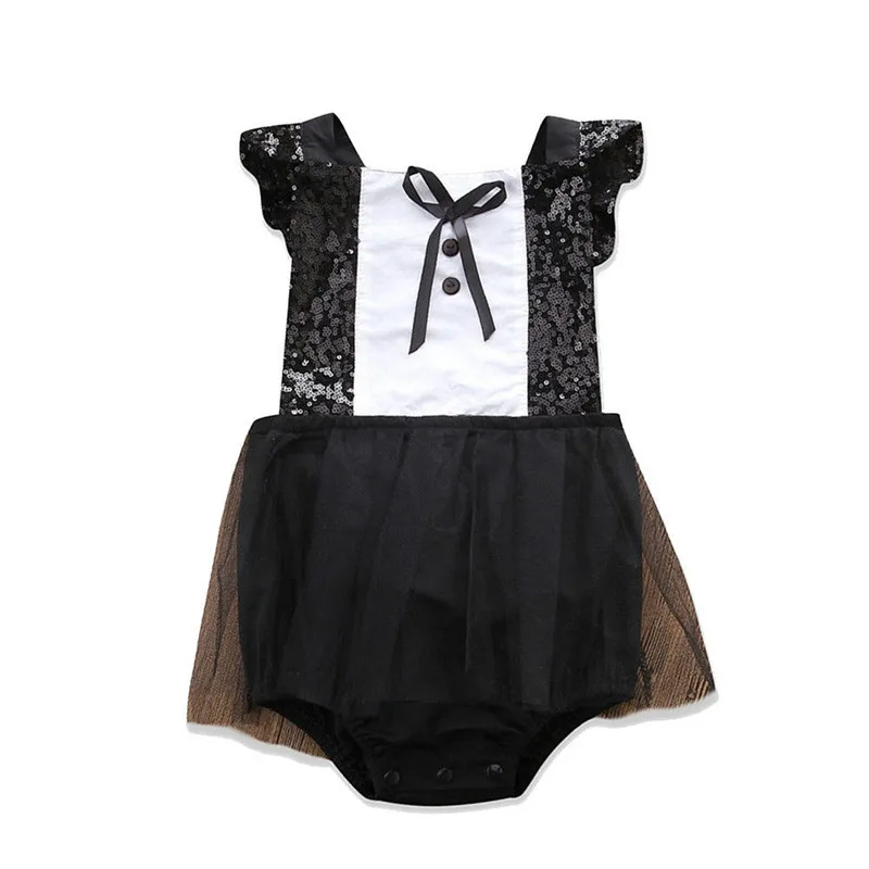 2018 Kids Baby Girls Bow Lace Sequins Princess Rompers Sleeveless Summer Backless Bandage Clothing One-Pieces |