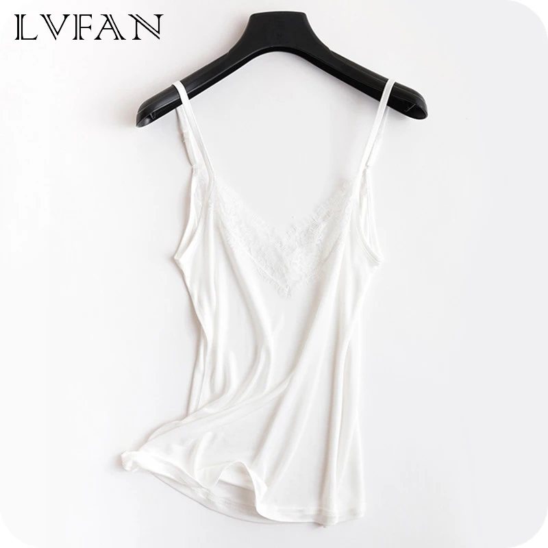 PLUS Size Summer Nature Silk Lace Sleep Tops Women Camisoles Elastic Loose Elegant Sexy Pajamas V-neck Cool BottomingLVFANTG-068 PLUS Size Summer Nature Silk Lace Sleep Tops Women Camisoles Elastic Loose Elegant Sexy Pajamas V-neck Cool BottomingLVFANTG-068