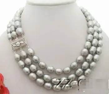 

12mm Grey Rice Pearl Necklace>free shipping