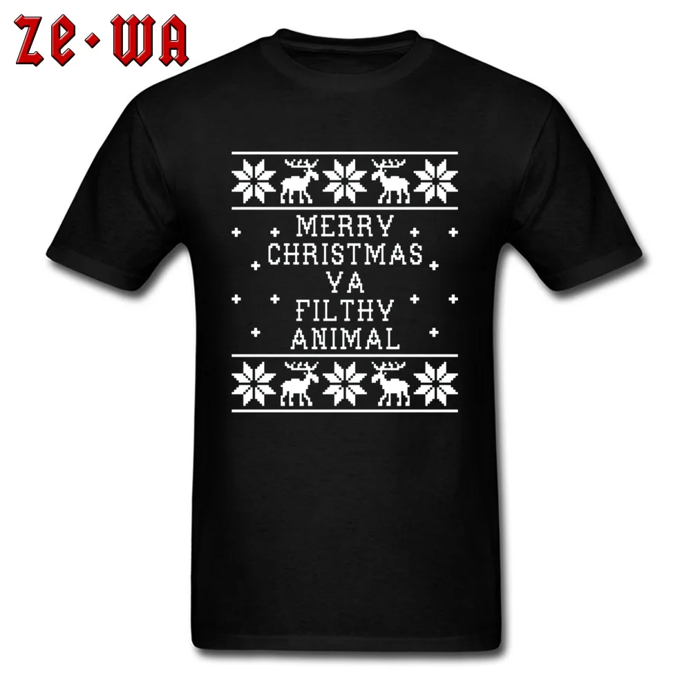 Discount Mens Tops & Tees Normal Summer T-shirts 100% Cotton Short Sleeve Personalized Tops T Shirt O-Neck Drop Shipping Merry Christmas Ya Filthy Animal -367 black