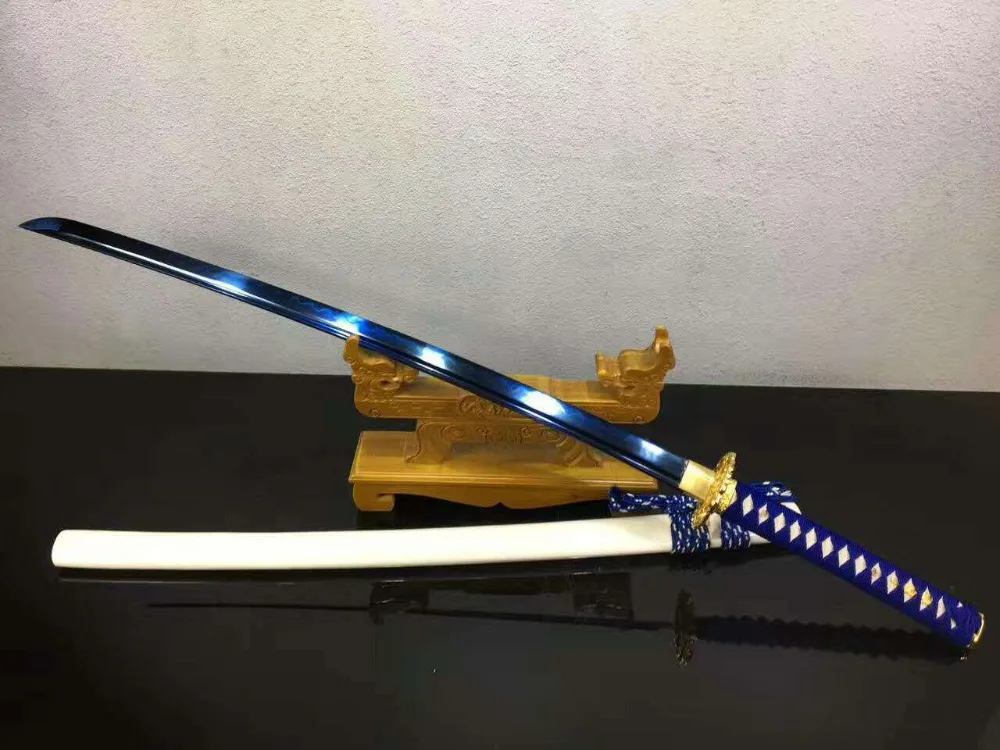 Ручная работа японский меч катана синий T10 стальная ГЛИНА ЗАКАЛЕННОЕ лезвие острое