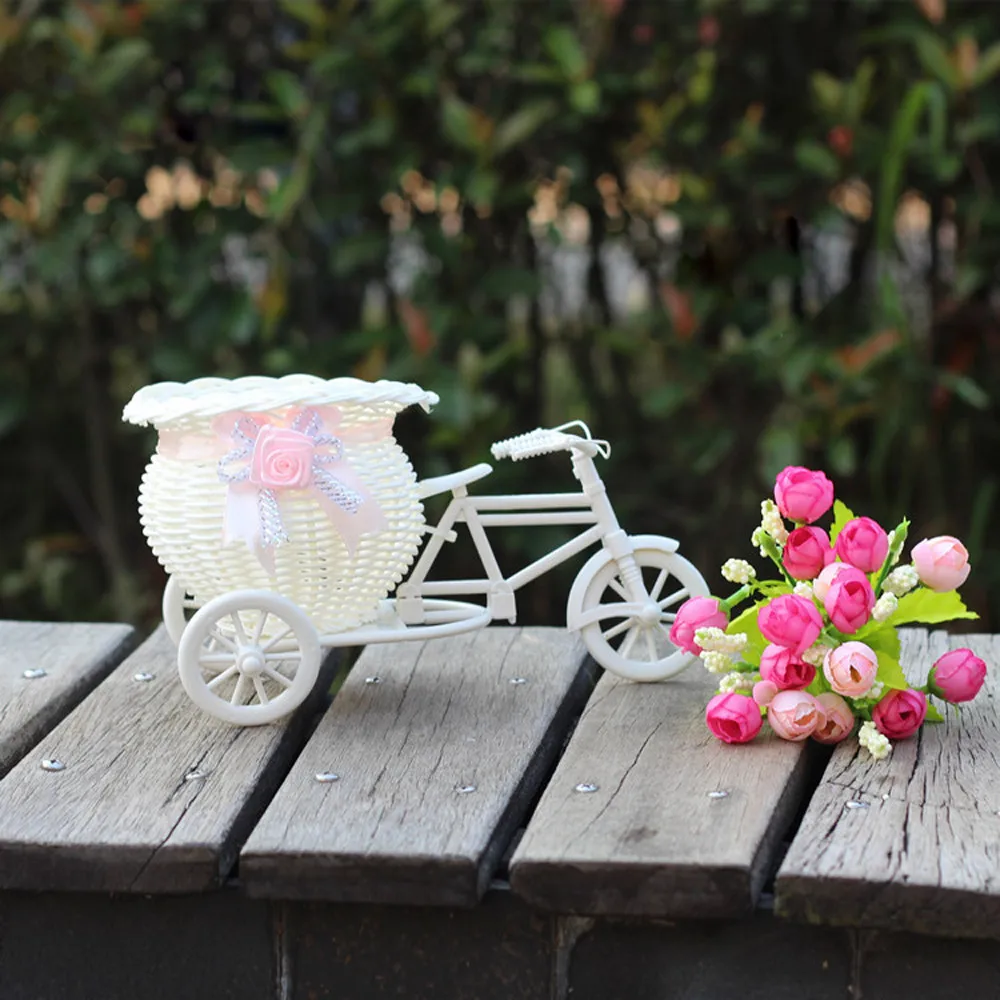 Большой ротанга Цветочная корзина "трехколесный велосипед" декоративная ваза для вечерние Декор Аксессуары для украшения дома маленькие ремесла домашнего декора