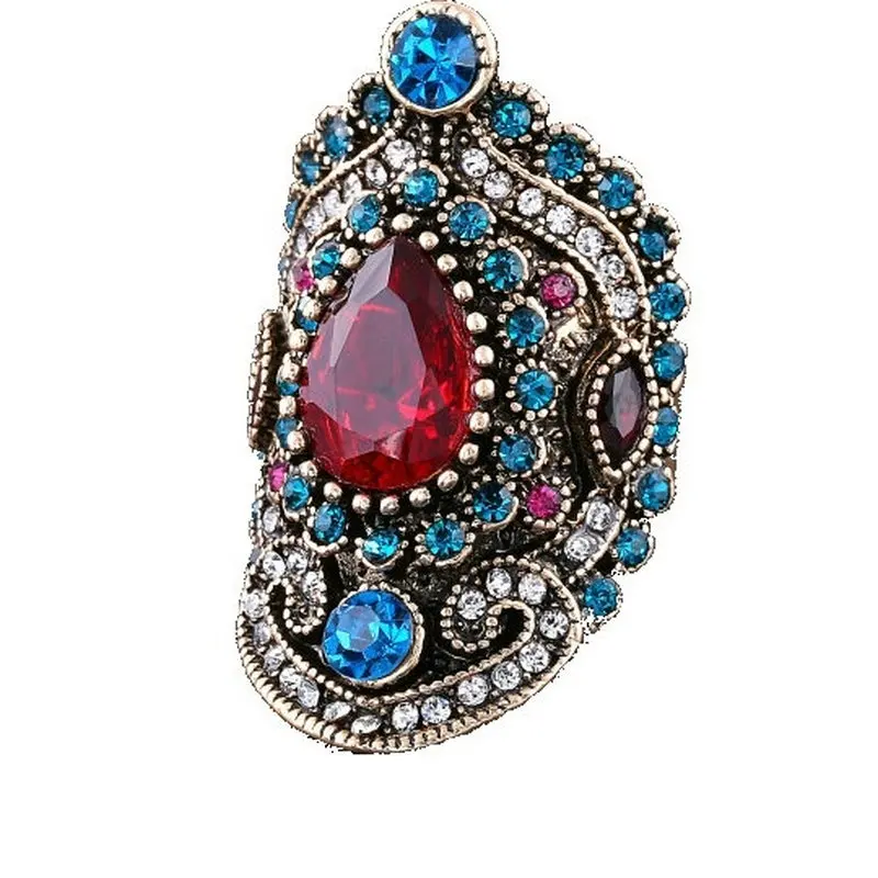 

Blucome Colorful Red Resin Rhinestone Rings Women Wedding Jewelry Anti Silver Flower Turkish Ring Bijuterias Anel Vintage Aneis