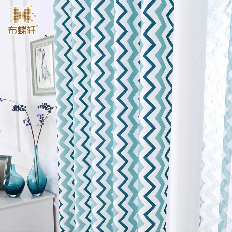 

1 pcs 2016 New Curtains for Windows Drapes Modern and Mediterranean Wave Printing Blue Shade Curtain for Living Room Curtains