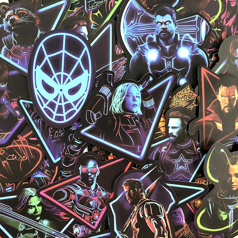 48 قطعة النيون سوبر hero ملصقات أعجوبة ملصقا لوح التزلج دراجة نارية الأمتعة ملصقات ل مجموعة Pvc للماء سوبر hero Sickers