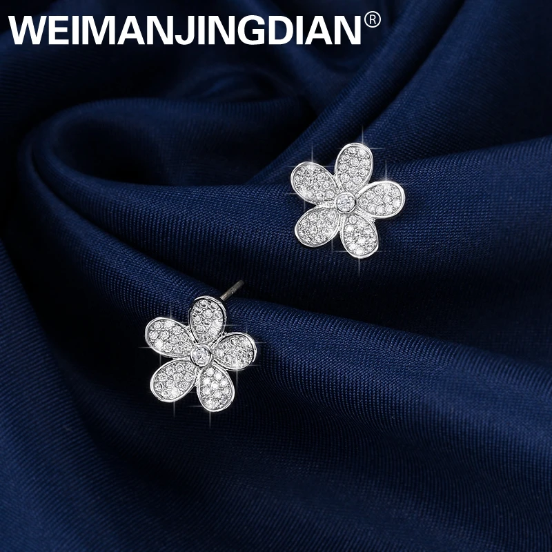 

WEIMANJINGDIAN New Arrival Cubic Zirconia CZ Zircon Crystal 5 Petal Flower Stud Earrings for Women or Girls
