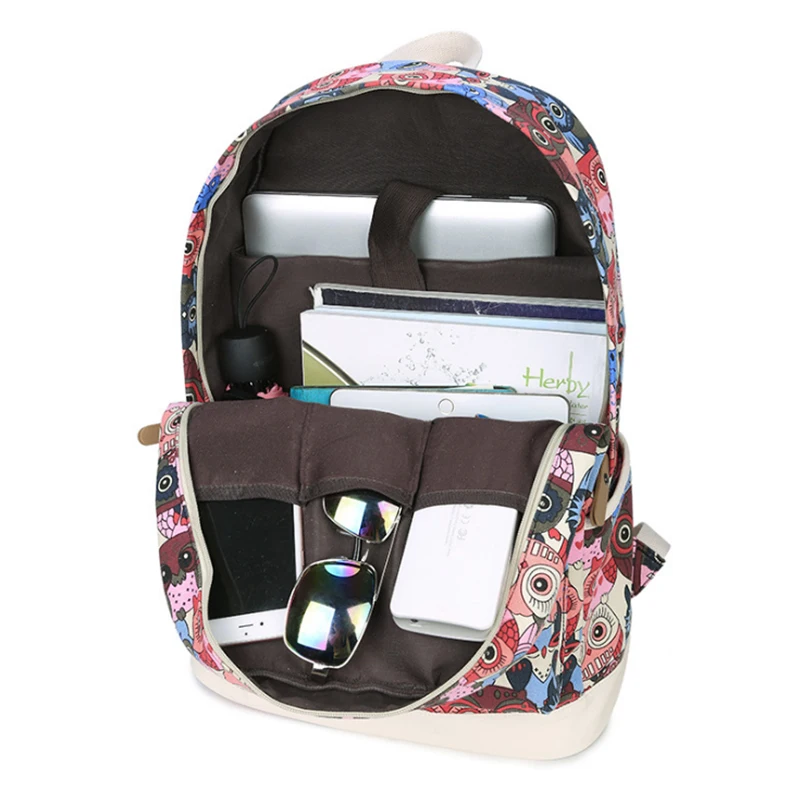 Холщовый Школьный рюкзак, комплект из 3 предметов, легкий рюкзак для девочек-подростков с сумкой на плечо, пенал с принтом совы, школьные сумки