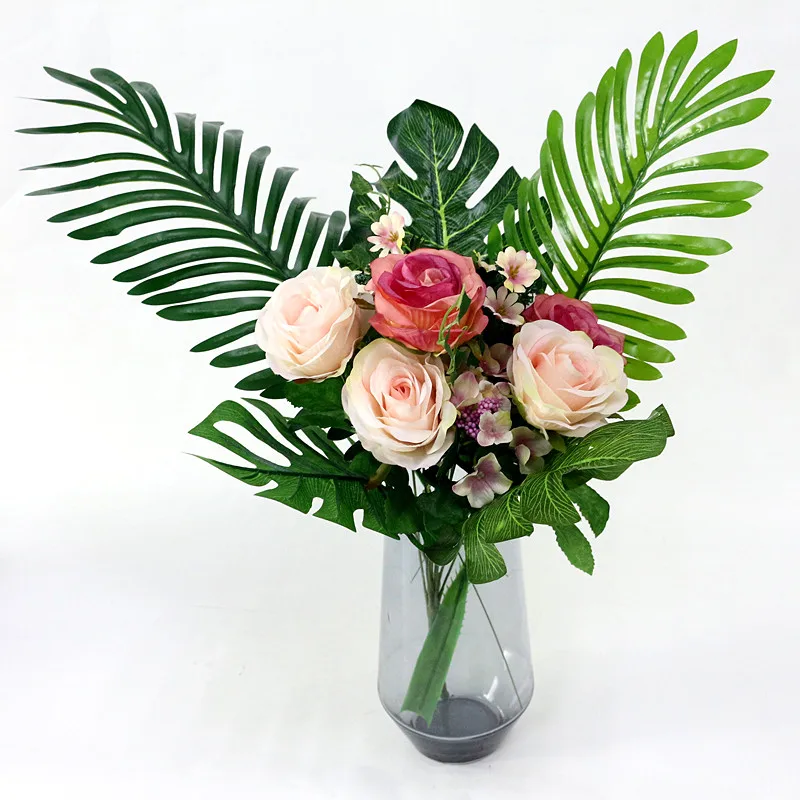  Flone Artificial Tropical Palm Leaves Simulation Green Single Plastic Leaves Fake Leaf Wedding Home Party DIY Decor Plant  (7)