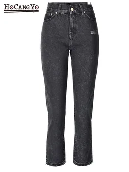 

Spring Vintage Women's High Waist Jeans Black Loose Straight Jeans Pants Women Casual Cotton Denim Pants Trousers High Quality