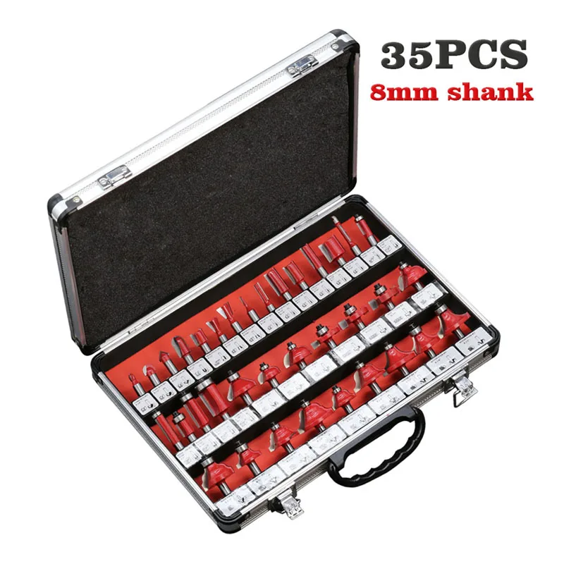 

35Pcs 8mm Shank Router Bit Set Carbide Professional Woodworking Cutting Tools Engraving Milling