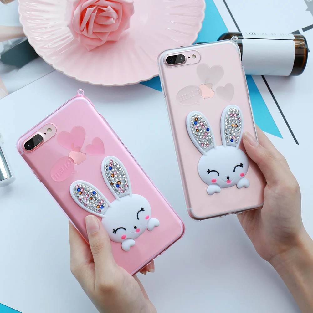 Чехол KISSCASE для Apple iPhone 5 SE модный прозрачный Блестящий 3D чехол с кроликом 6 7 милый