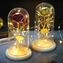 Украшение красота и чудовище искусственные розы, стеклянные розы цветы, светодиодная красная роза, цветок на день рождения Рождественский подарок