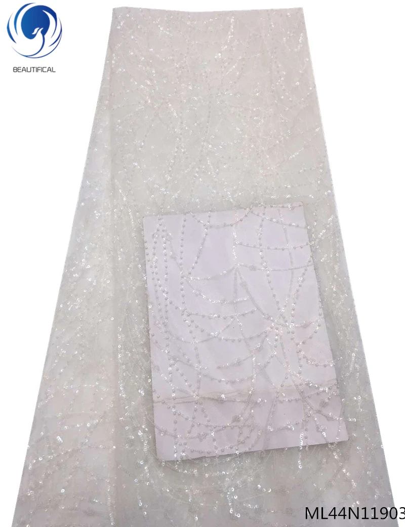 

Beautifical sequin net lace fabric 2019 african lace fabrics sequins french shiny laces fabrics for wedding 5yards/lot ML44N119