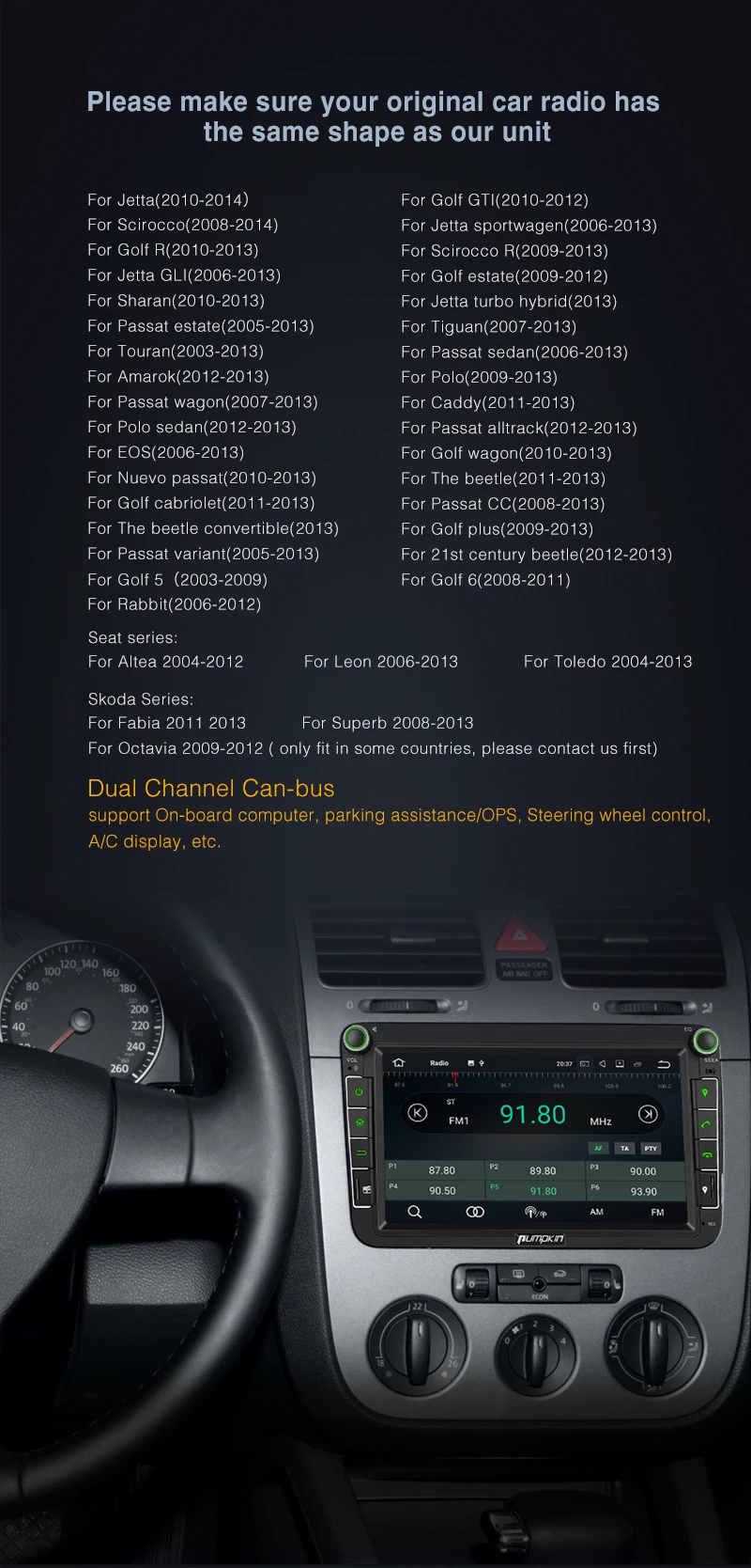 Sale Pumpkin 2 Din 8" Car Radio 2GB RAM Android 7.1 GPS Navigation Car Stereo Audio For VW/Skoda/Seat/Golf Radio Video Player NO DVD 4