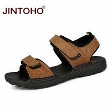 Лето jintoho мужские кожаные сандалии модная мужская обувь из натуральной кожи повседневные мужские сандалии на плоской подошве летняя пляжная обувь пляжные сандалии
