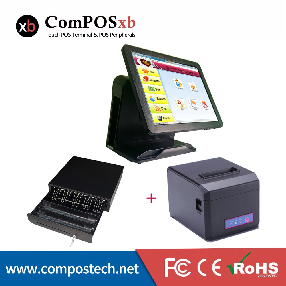 

15Inch modern times Pure Touch Screen Pos For Restaurant with Printer Cash Drawer