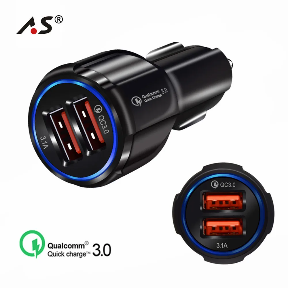 Автомобильное зарядное устройство A.S Quick Charge 3 0 с двумя портами USB для iPhone Xiaomi Samsung