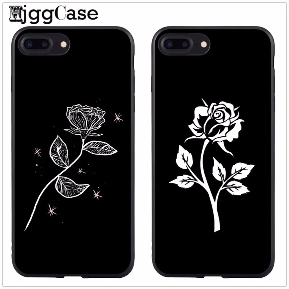 beautiful black white Rose flower Soft silicone Phone Cover Case For