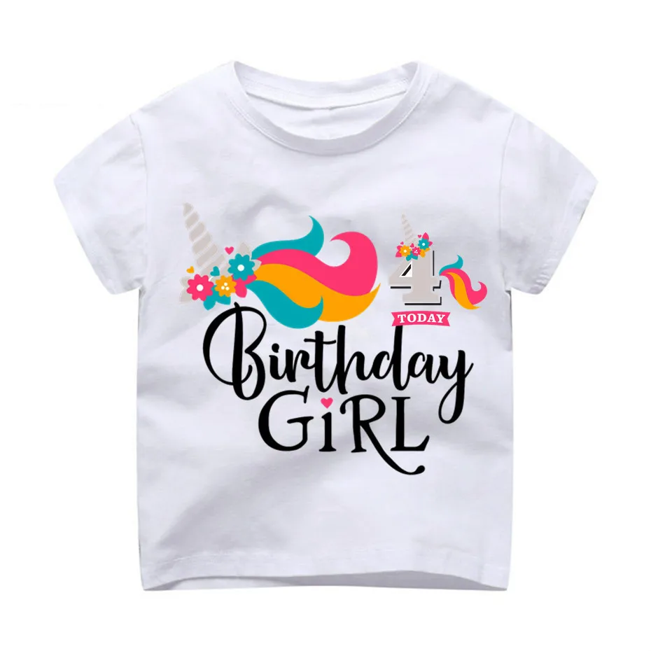 От 3 до 8 лет, футболка с единорогом для девочек на день рождения, лето, забавная футболка Kawaii Birhtday, подарки, номер 1-9, детская одежда, dHKP1001