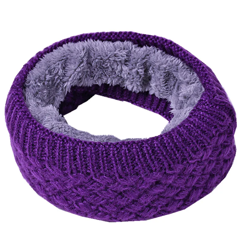 Зимний шарф для родителей и детей; детский шерстяной шарф с круглым вырезом; Детский шарф для прогулок; Однотонный теплый шейный платок с воротником - Цвет: purple