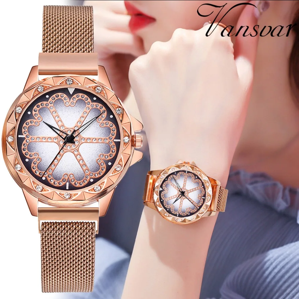 Luxury Rose Gold Women Watches Fashion Diamond Flower Dial Starry Sky ...