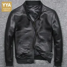 Черная куртка-Авиатор из натуральной кожи, однотонная тонкая куртка-пилот из овчины, мужская кожаная куртка-бомбер, высокое качество, Veste Aviation
