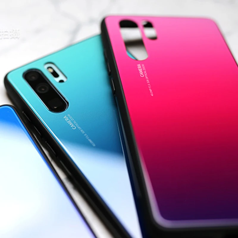 Чехол для huawei P30 Lite, цветной градиентный стеклянный чехол, прочный жесткий чехол для телефона, для huawei P 30/P30 Pro, модный бампер