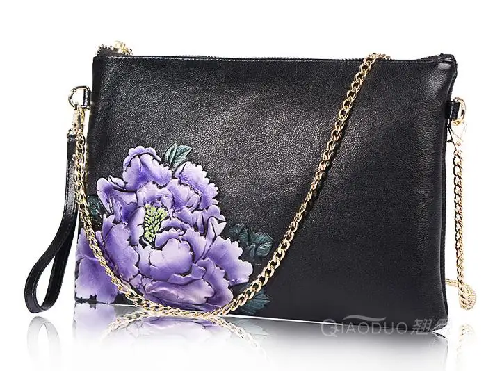 

4 Choices Qiao Duo Envelop Bag Genuine Leather Color Painting Rose Day Clutch Single Shoulder Bag Sweet Lady Leisure All Match