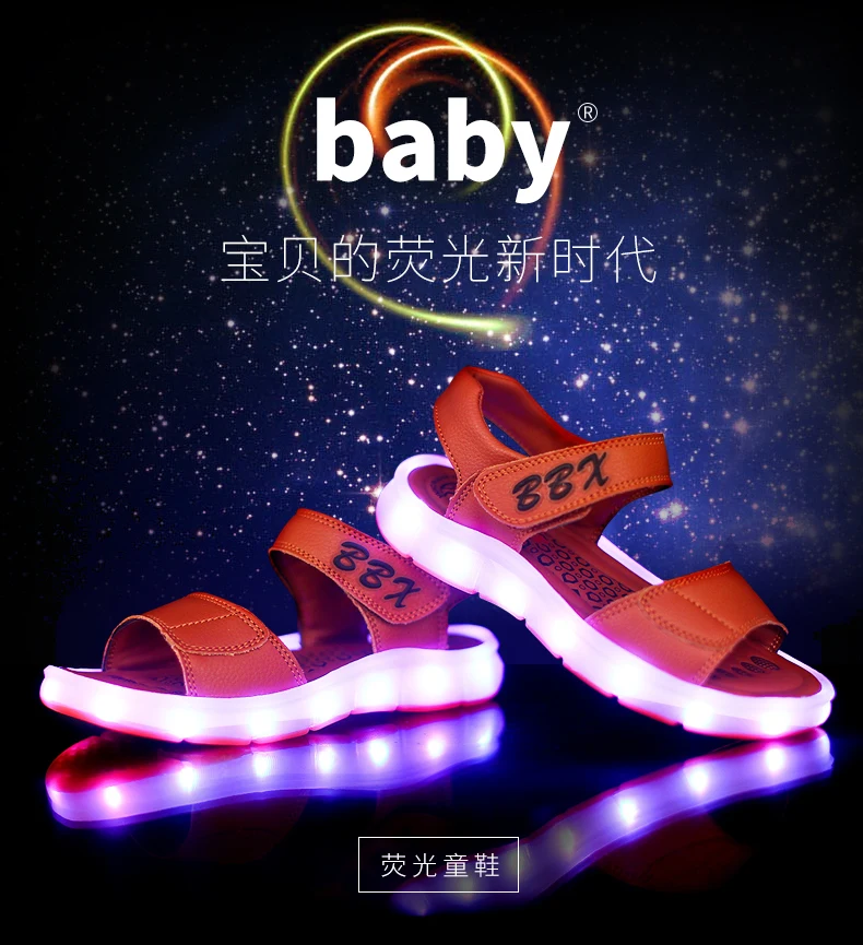 Sandálias para Meninos e Meninas Sapatos de Praia Unclejerry Recarregável Crianças Verão Sandálias Brilhantes Sapatos Princesa Luz Led Usb 7 meninas usb recarregável sapatos de praia crianças