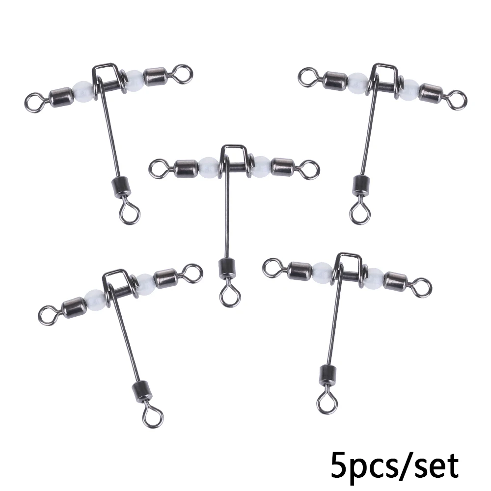 

5PCS/Lot Fishing Swivel Luminous T-shape Fishing Swivels 3 Way Connector Cross Line Rolling Swivel With Pearl Beads Fishing Tool