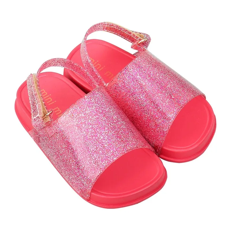 Mini Melissa/; сандалии для девочек; шикарные пляжные сандалии для маленьких девочек; детские сандалии с ремешком на щиколотке и мягкой подошвой; прозрачная обувь; 14-16,5 см - Цвет: Многоцветный